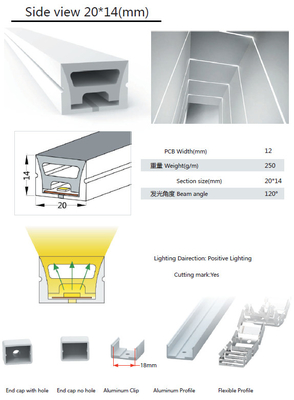 Bande extérieure 20×14mm imperméables du tube LED de silicone de lumière d'IP68 LED