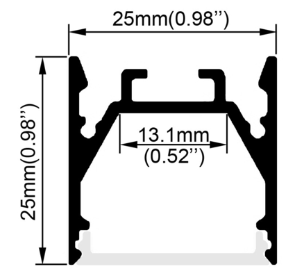 Canal carré en aluminium pour éclairage de bande LED Dimension 25mm x 25mm