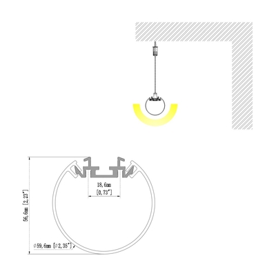 l'extrusion laiteuse de couverture de PC de 60mm a suspendu le profil en aluminium mené pour l'éclairage de plafond